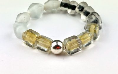 Armband Mattglas Weiß-Schwarz-Beige